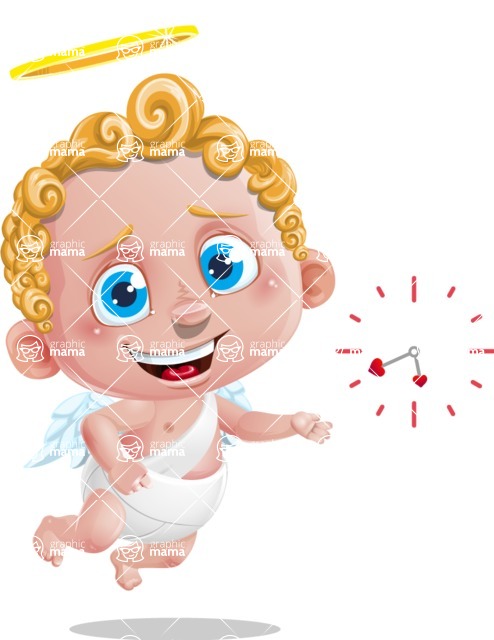 Cupid Cartoon Character - Cartoon Cupid with Clock